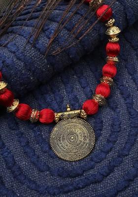 Gold Toned And Red German Silver Gold Plated Necklace