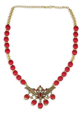 Gold Toned And Red German Silver Gold Plated Handcrafted Necklace