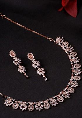 Women Rose Gold Plated American Diamond Studded Jewellery Set