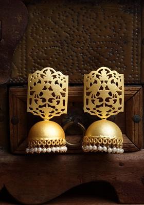 Gold Plated And White Dome Shaped Jhumkas