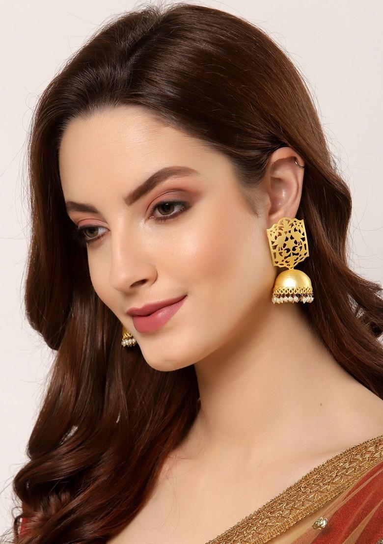 Gold Plated And White Dome Shaped Jhumkas