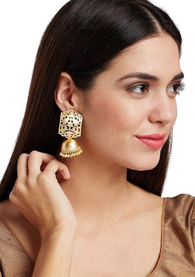 Gold Plated And White Dome Shaped Jhumkas