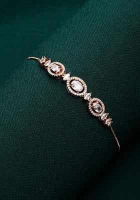 Women American Diamond Gold Plated Charm Bracelet