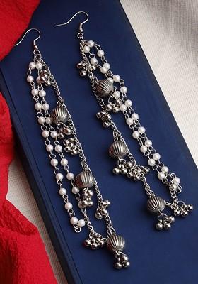 Oxidised Silver Plated Pearl Ear Chain