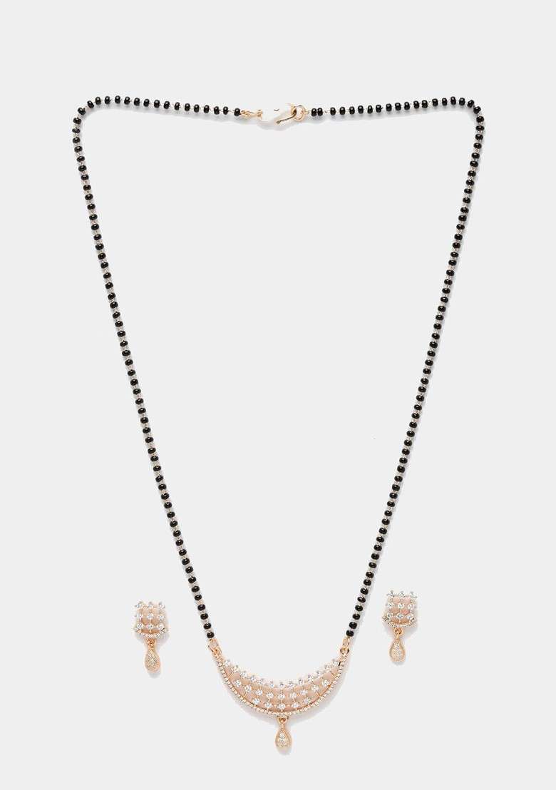 Gold Plated AD Studded Handcrafted Mangalsutra With Earrings - Indya