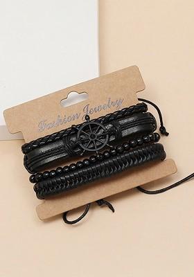 Women Pack Of 4 Pu Leather Beaded Wraparound Bracelet