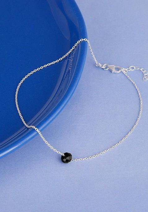 Indya X Giva Rhodium Plated Bead Sterling Silver Anklet