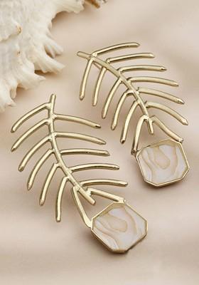 Gold Plated Leaf Shaped Drop Earrings