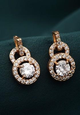 Gold Plated AD Stone Circular Shaped Drop Earrings