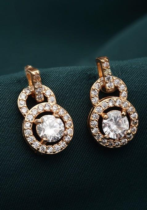 Gold Plated AD Stone Circular Shaped Drop Earrings