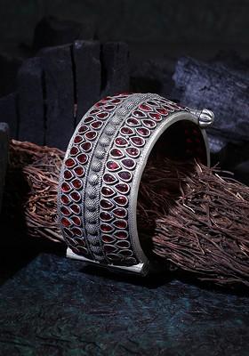 Silver Plated Oxidised Kada Bangle
