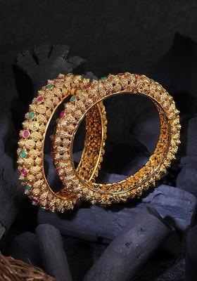 Set Of 2 Gold Plated Artificial Stone Studded Bangles