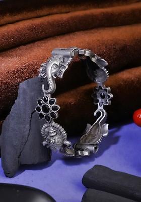 Silver Plated Oxidised Kada Bangle