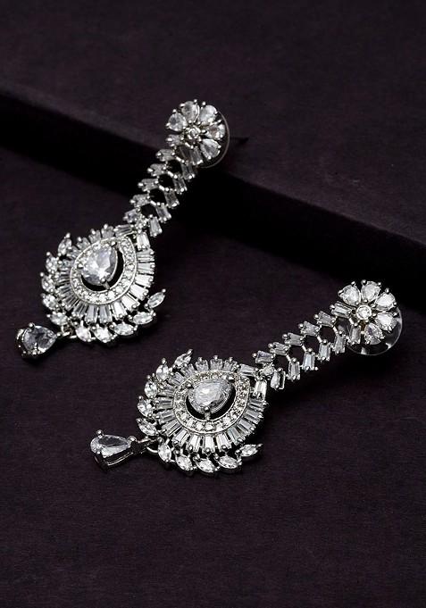 Silver Plated Solitaire Diamond Studded Drop Earrings