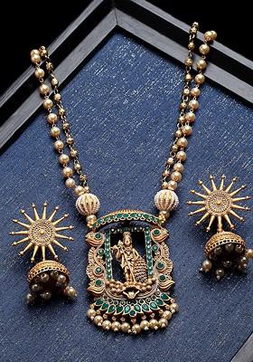 Antique Gold_Plated Beaded Temple Jewellery Set