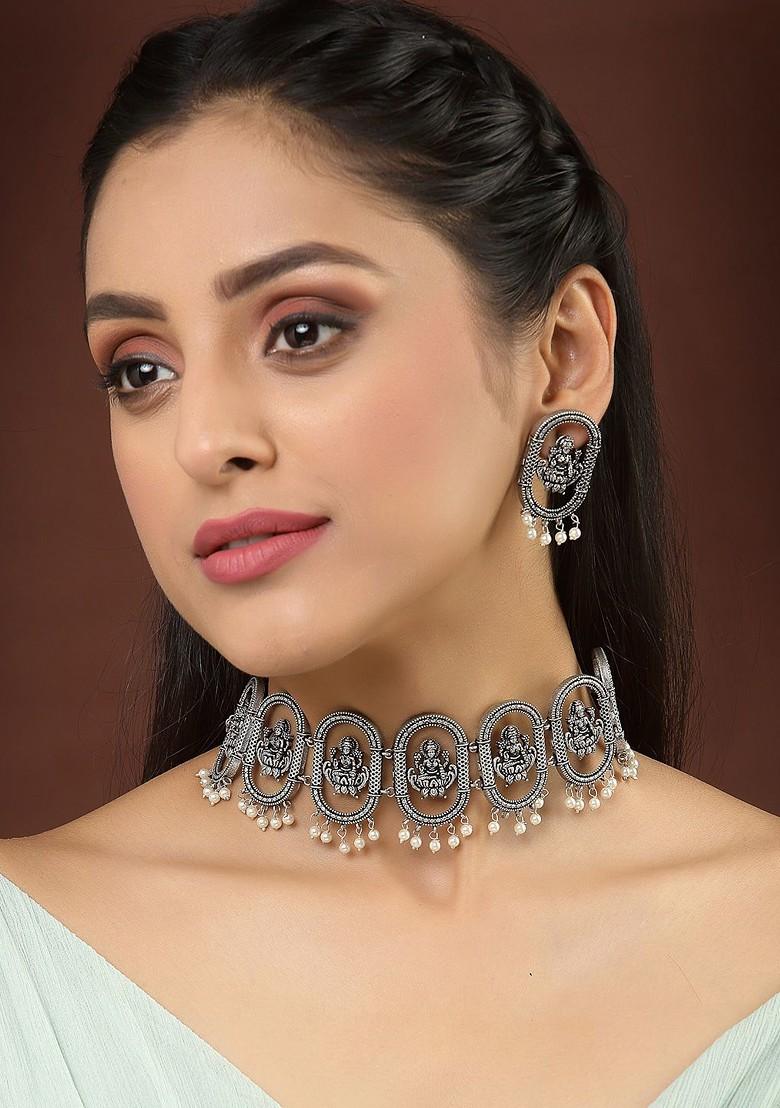 Silver Plated Oxidized Antique Temple Jewellery Set