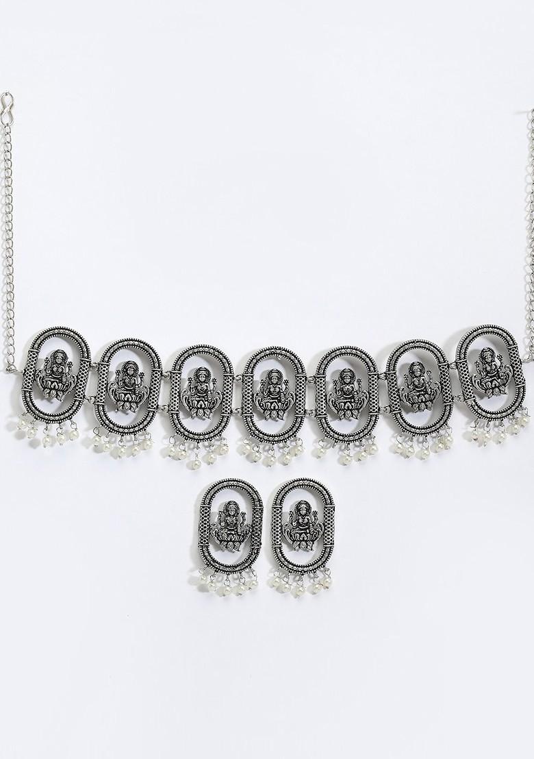 Silver Plated Oxidized Antique Temple Jewellery Set