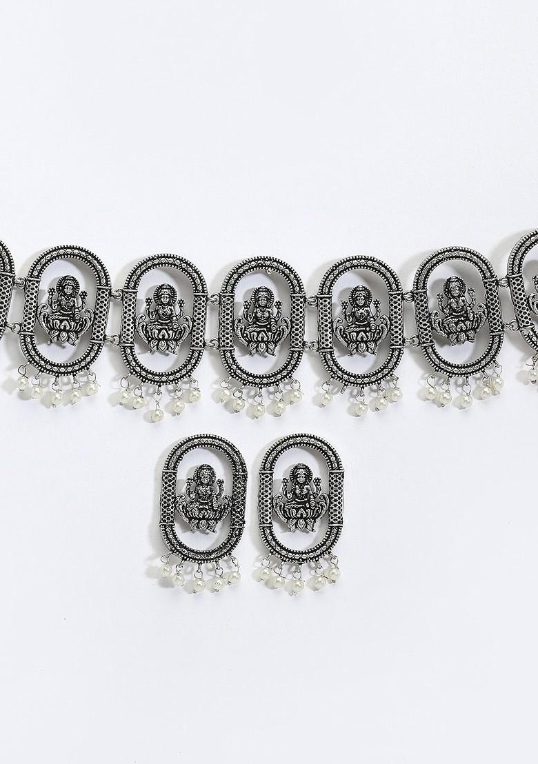 Silver Plated Oxidized Antique Temple Jewellery Set