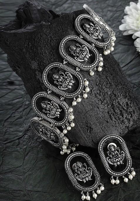 Silver Plated Oxidized Antique Temple Jewellery Set