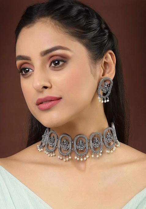 Silver Plated Oxidized Antique Temple Jewellery Set