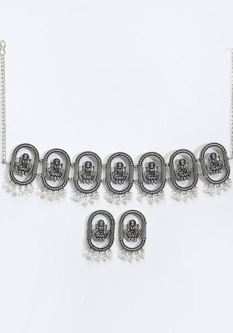 Silver Plated Oxidized Antique Temple Jewellery Set