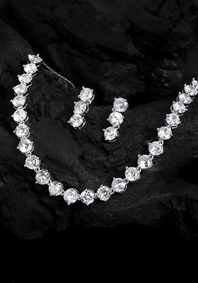 Rhodium Plated And AD Stone Studded  Jewellery Set