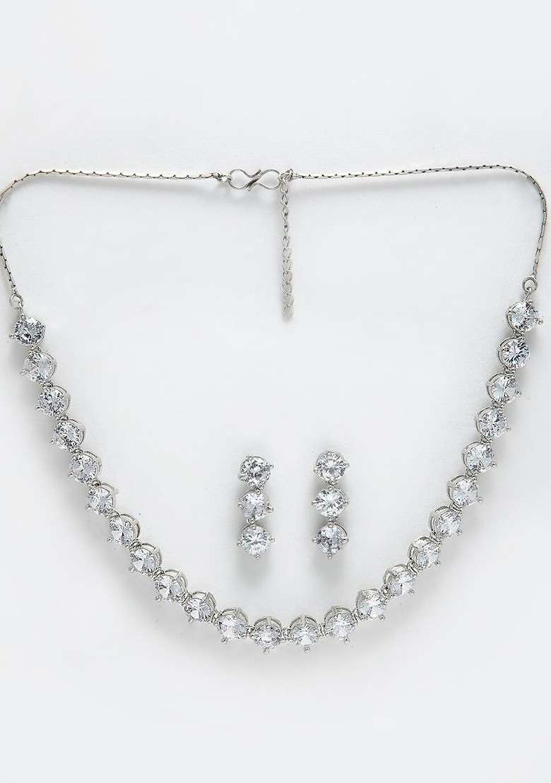 Rhodium Plated And AD Stone Studded  Jewellery Set - Indya