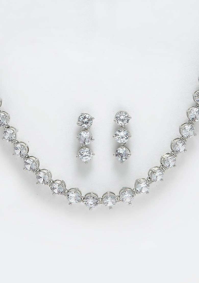 Rhodium Plated And AD Stone Studded  Jewellery Set - Indya