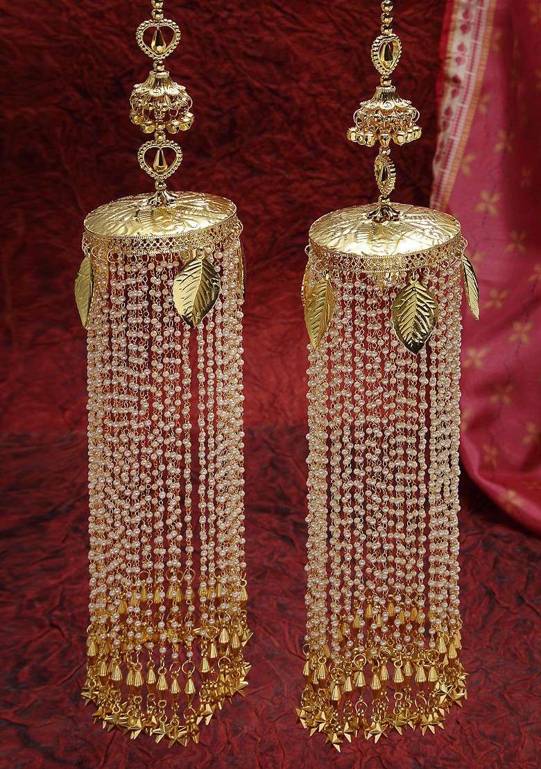 Set Of 2 Gold Plated Pearl Beaded Bridal Kaleera - Indya