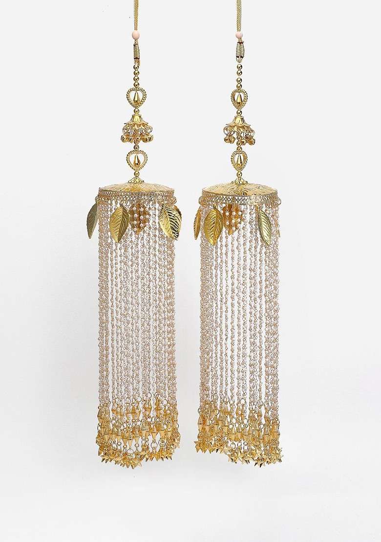 Set Of 2 Gold Plated Pearl Beaded Bridal Kaleera - Indya