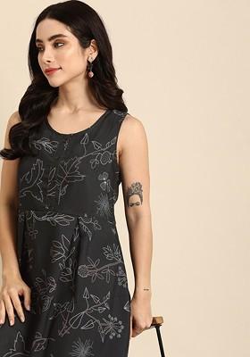 Floral Print Sleeveless Round Neck A-Line Dress