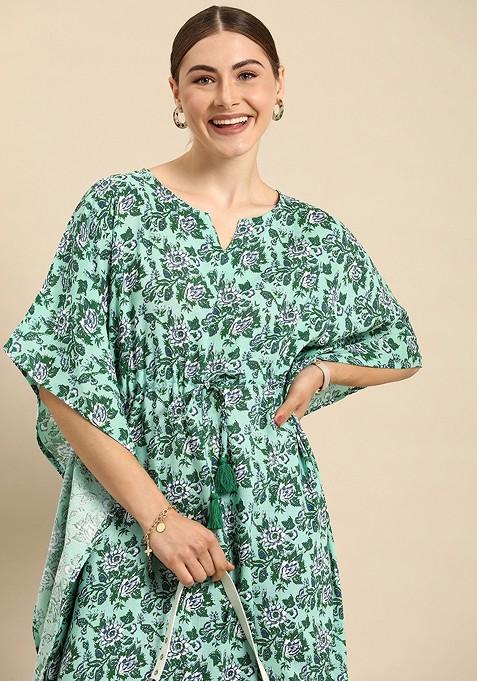 Women Floral Printed Extended Sleeves Floral Kaftan Kurta