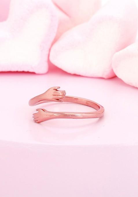 Indya X Giva 925 Sterling Silver Rose Gold Plated Hug Me More Finger Ring