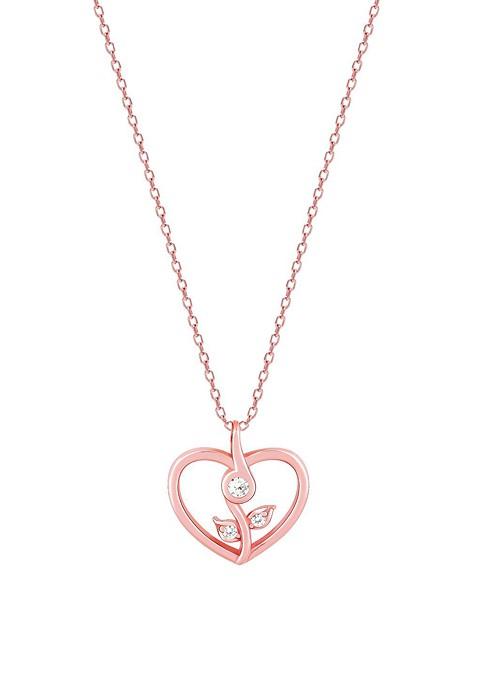 Indya X Giva 925 Sterling Silver Rose Gold Plated Cz Studded Heart Pendant With Link Chain