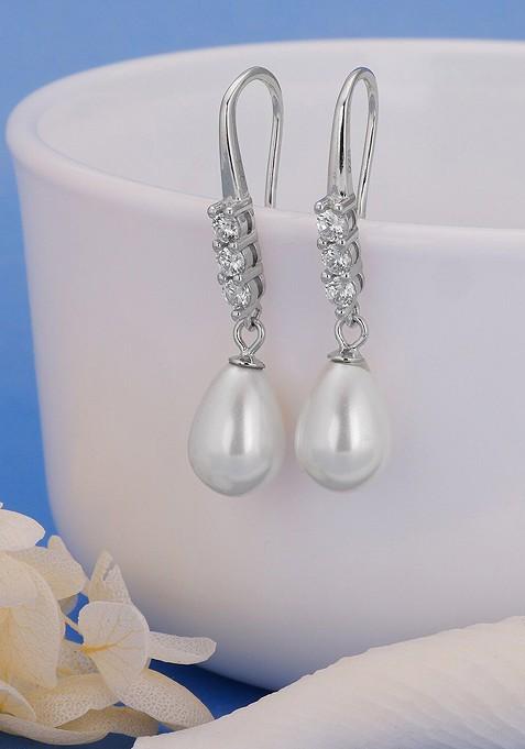 Indya X Giva 925 Sterling Silver Rhodium Plated Contemporary Drop Earrings