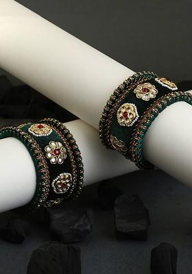 Set Of 10 24 CT Gold Plated Kundan And Stones Studded Bangles
