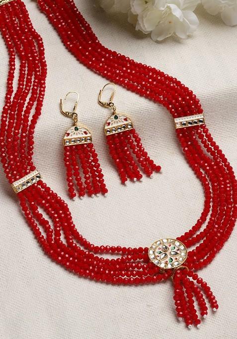 Gold Plated Kundan Studded Beaded Layered jewellery Set