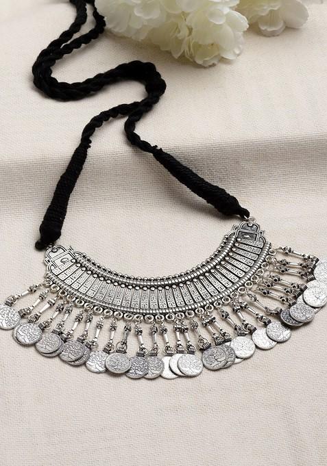 Oxidised Silver Plated Coin Shaped Choker Necklace