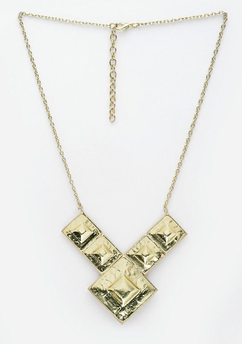 Gold Toned Square Shaped Necklace - Indya