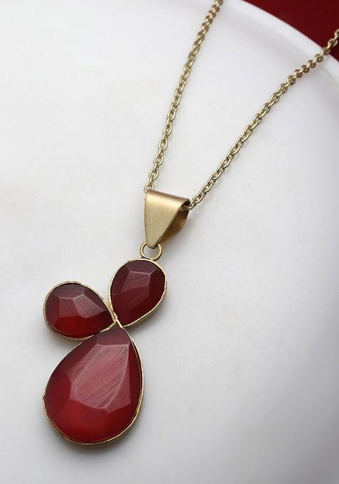 Gold Plated Stone Studded Pendant With Chain