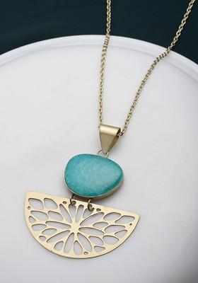 Gold Plated Stone Studded Pendant With Chain