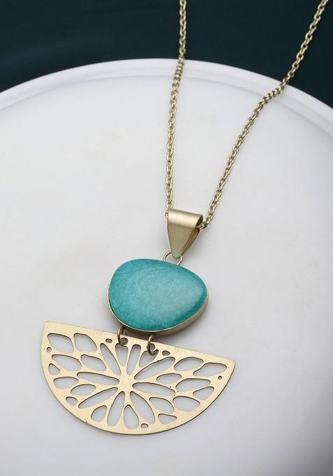 Gold Plated Stone Studded Pendant With Chain