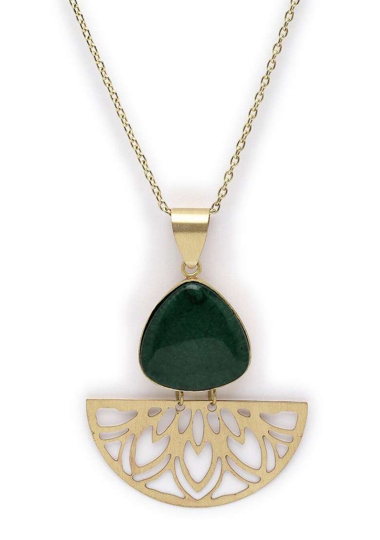 Gold Plated Stone Studded Pendant With Chain - Indya
