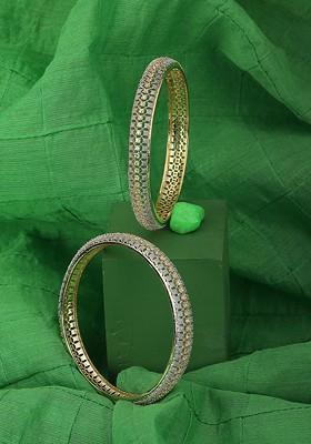 Set Of 2 24 CT Gold Plated Stone Studded Bangles