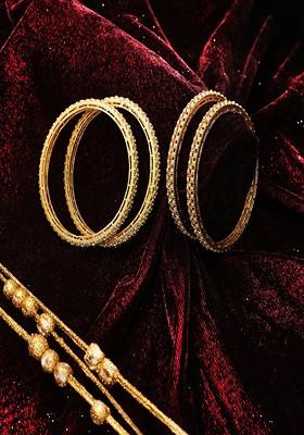 Set Of 4 24 CT Gold Plated Stone Studded Bangles