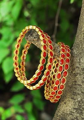 Set Of 4 24 CT Gold Plated Stone Studded Bangles