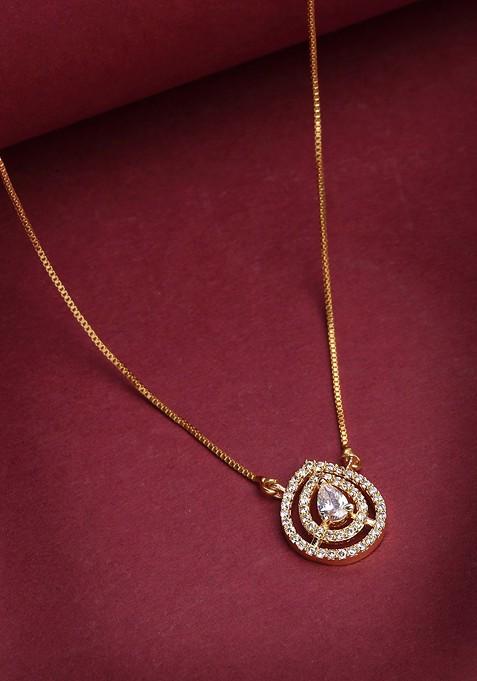 Gold Plated CZ Stone Studded Geometric Shaped Pendant With Chain