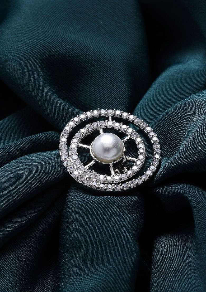 Women Silver Plated AD Studded Solitaire Finger Ring - Indya