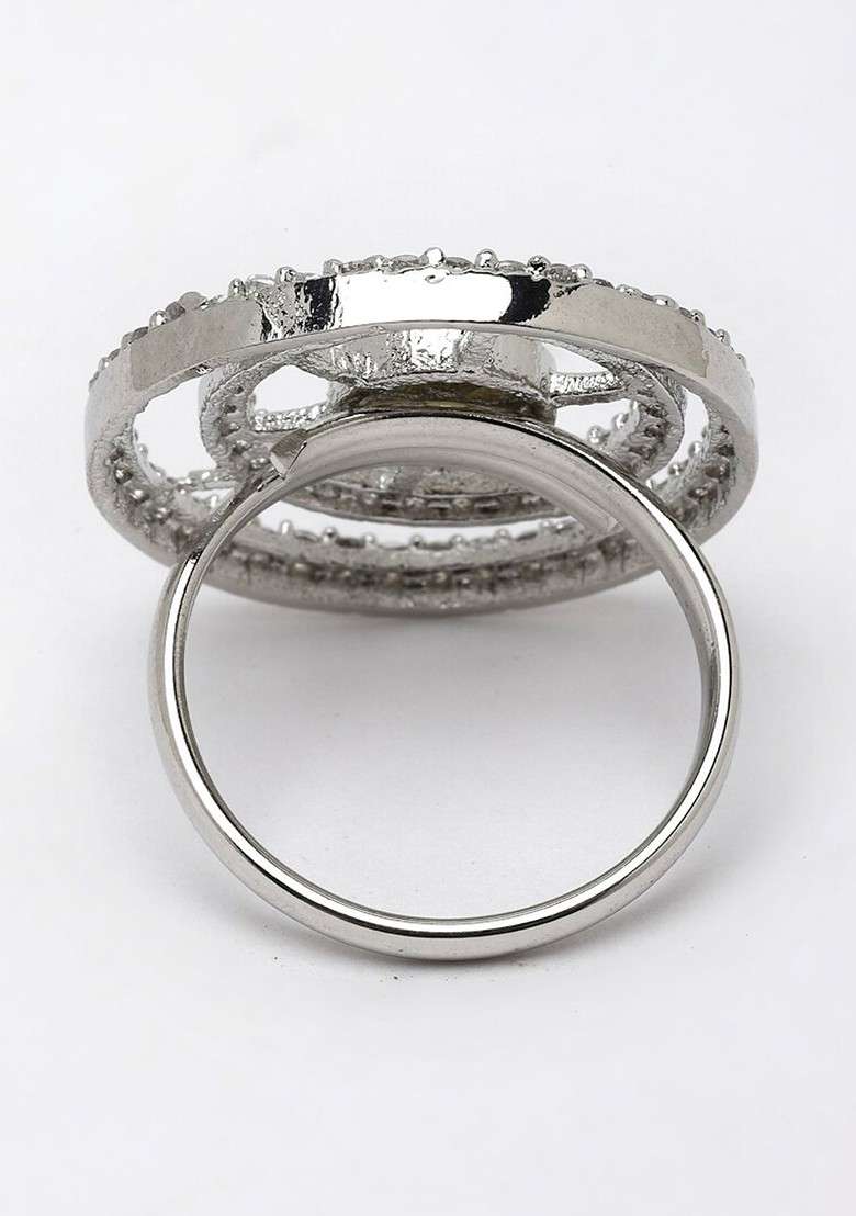 Women Silver Plated AD Studded Solitaire Finger Ring - Indya