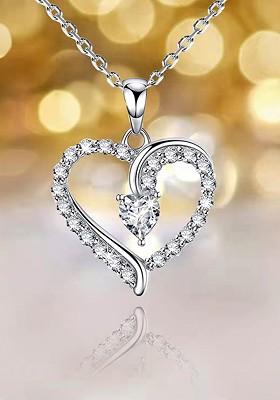 Women 925 Sterling Silver Rhodium Plated Pendant With Chain